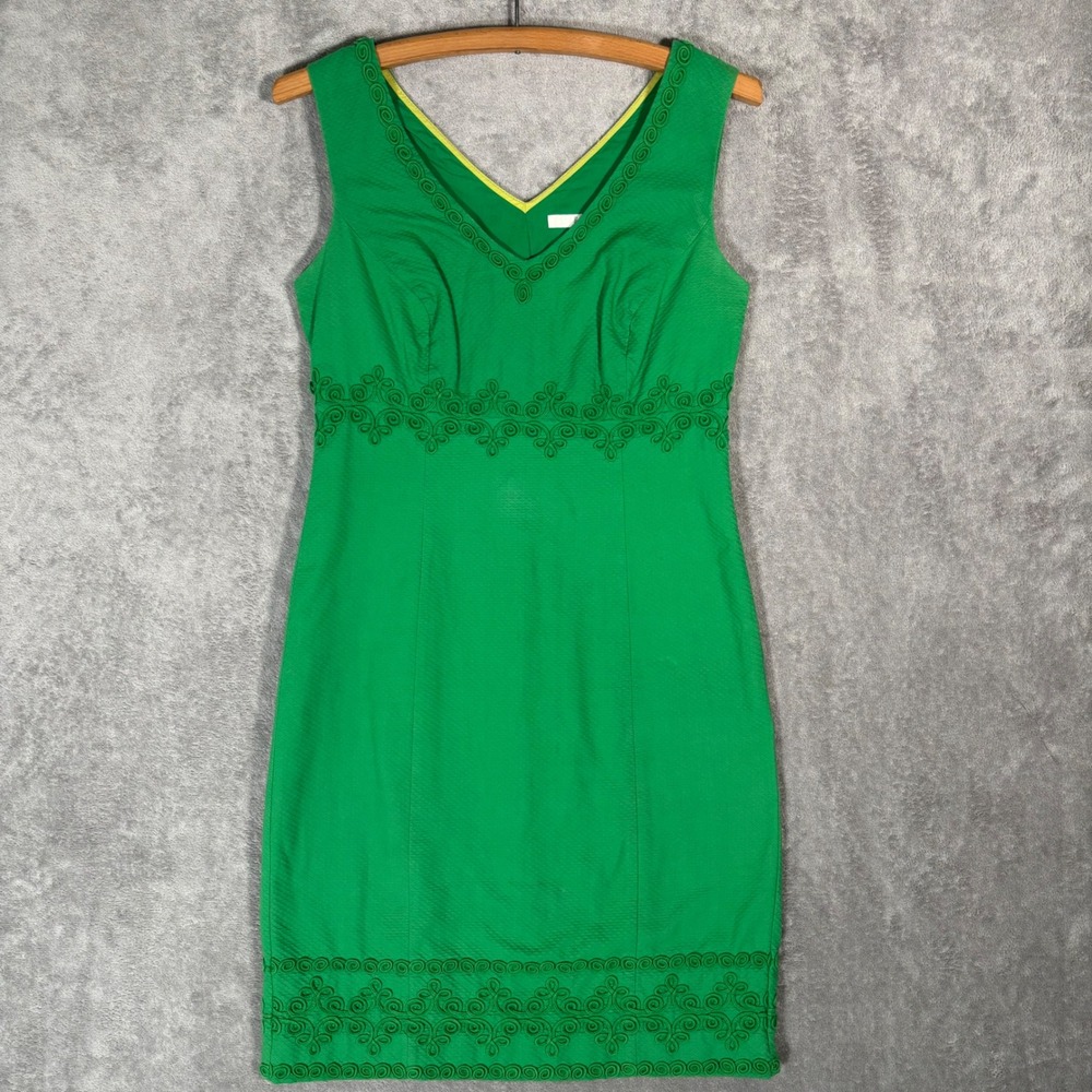 Boden Green Soutache Embroidered Cotton Sheath Dress US 6R MCM Retro‎ Mod